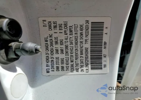 2018 Honda Civic Ex z USA, uszkodzony, nr VIN 2HGFC2F80JH526492